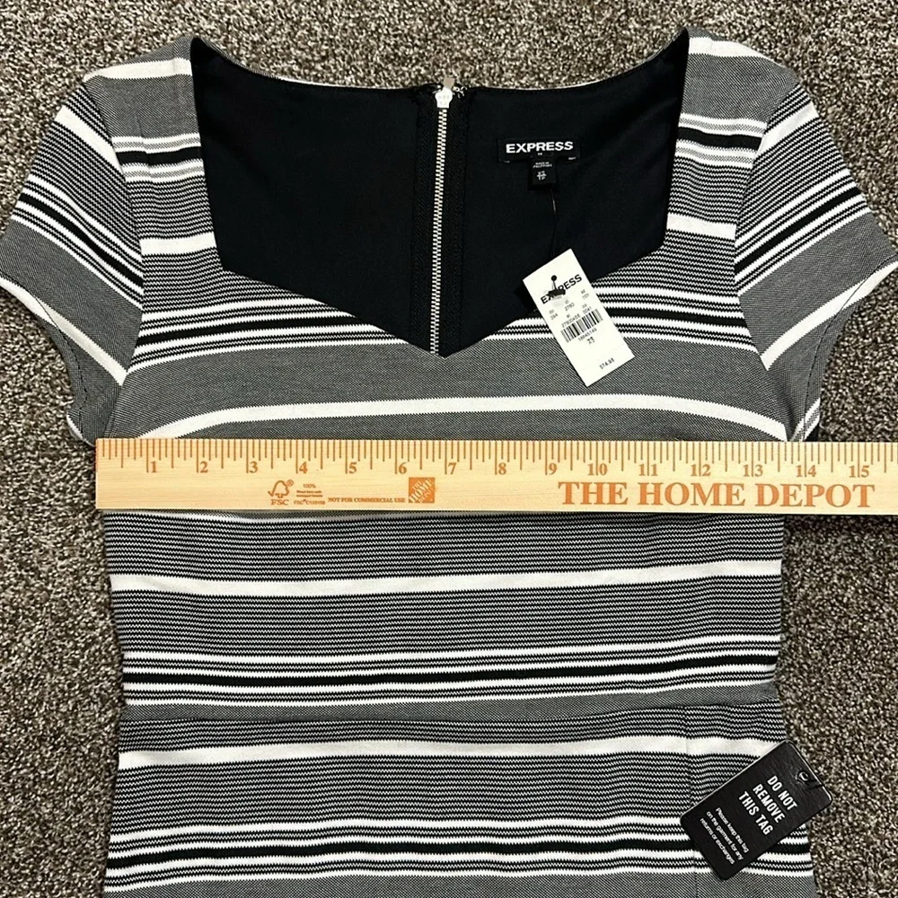 NWT Express body con stripes business casual black and white striped dress XS - Picture 6 of 9